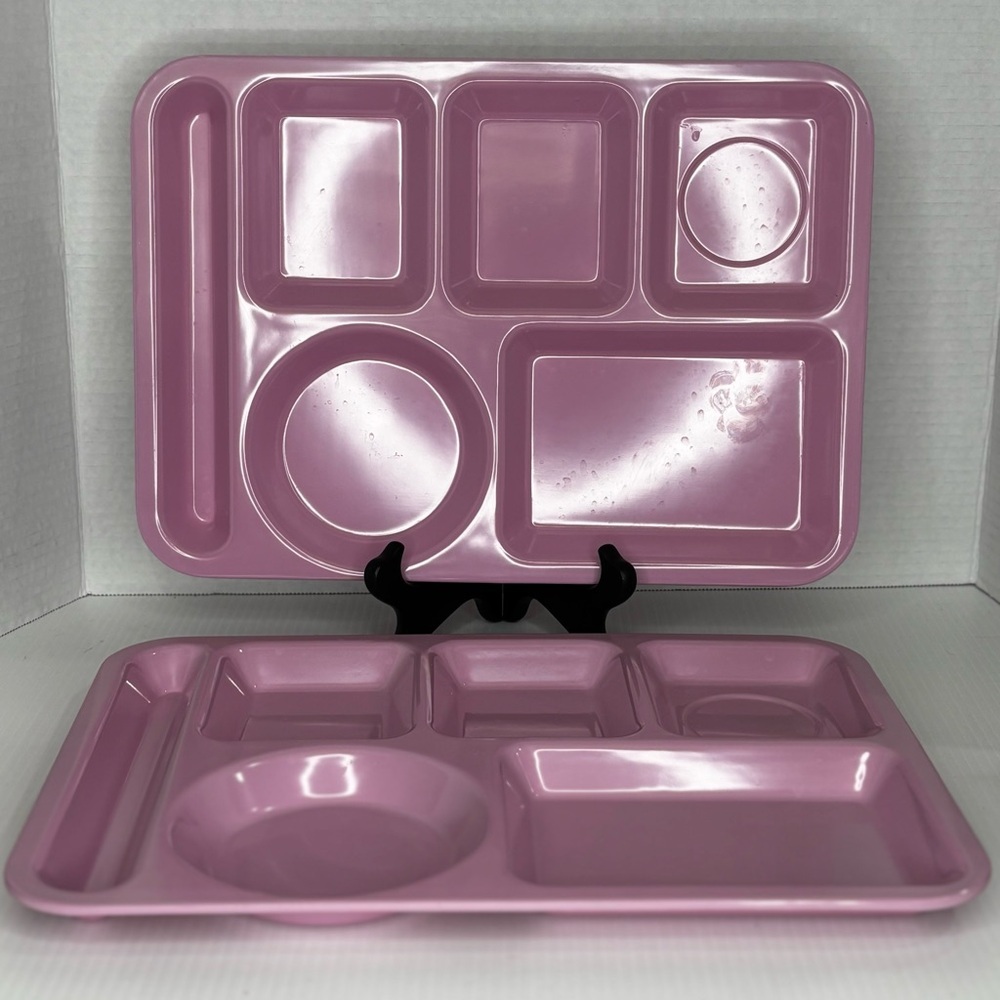 Pottery Barn Kids Divided Melamine Food Plates Trays Pink Cafeteria Set of 2